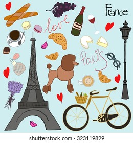 Hand drawn french symbols, vector symbols
