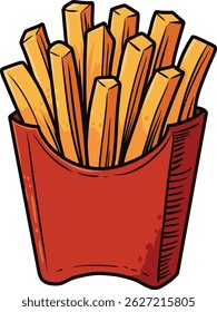 hand drawn frenchfries in red cup illustration vintage style