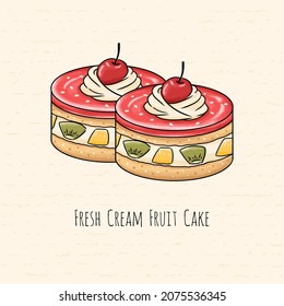 Hand drawn Fresh Cream Fruit Cake