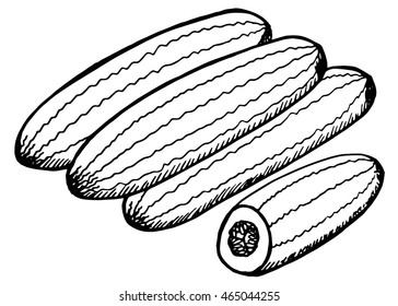 Hand drawn fresh cucumbers