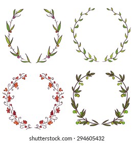 Hand Drawn fresh floral laurels