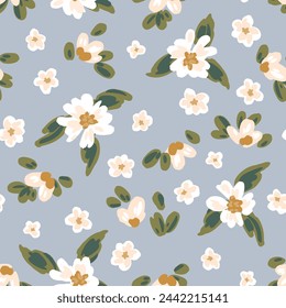 Hand drawn fresh flowerbed capturing the spirit of Easter and spring with brown,green,off white,beige,grey. Great for homedecor,fabric,wallpaper,giftwrap,stationery,packaging design projects.
