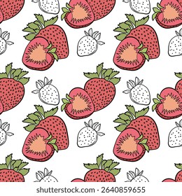 Hand drawn with fresh fruit seamless pattern, tropical fruits vector illustration design.