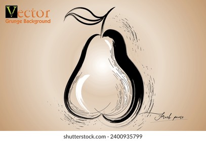 Hand drawn fresh pears. Set sketch with whole pear, pear drawn with paint brush. pears in hand drawing, Pear engraving. Etching hand drawn pears eps8