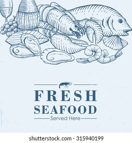Hand drawn of fresh seafood 