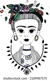 hand drawn Frida Kahlo line art 