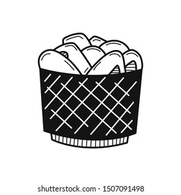 Hand drawn Fried Chicken Bucket isolated on a white. Great for menu, poster or label. Vector illustration.