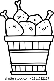 Hand Drawn fried chicken in a bucket illustration isolated on background