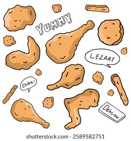 hand drawn fried chicken doodle illustration for background