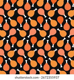 Hand drawn fried chicken drumstick pattern illustration in doodle style. Perfect for food design, packaging, restaurant themes, culinary backgrounds, and creative projects.