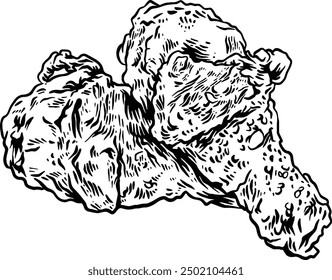 Hand drawn Fried Chicken Leg Sketch Illustration