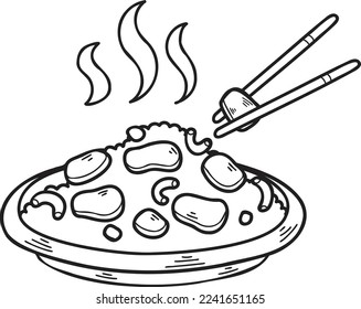 Hand Drawn Fried Rice Chinese and Japanese food illustration isolated on background