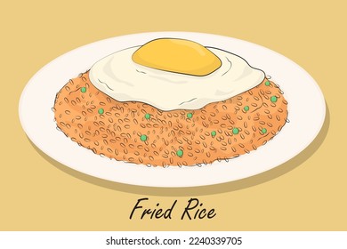 Arroz frito extraído a mano con huevo en diseño vectorial