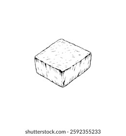 Hand drawn fried tofu vintage illustration. Engraving style black and white on white backgrounds. Vector