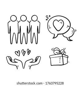hand drawn Friendship   love doodle icons  Interaction  Mutual understanding   assistance business  Trust  social responsibility icons  vector