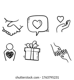 hand drawn Friendship   love doodle icons  Interaction  Mutual understanding   assistance business  Trust  social responsibility icons  vector