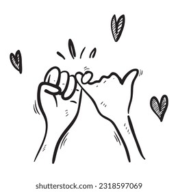 hand drawn Friendship and Love Vector Line Icons Set. Relationship, Mutual Understanding, Mutual Assistance, Interaction. doodle style