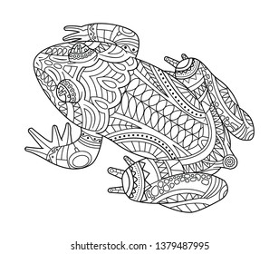 Hand drawn frog for coloring book for adult. Vector illustration. isolated on white background. Template for poster, t-shirt or tattoo.