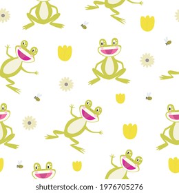 Hand drawn frog cute print . Cute frog cartoon character. seamless patter