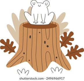 Hand Drawn Frog Sitting On Stump Vector Illustration