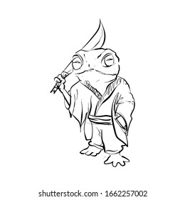 hand drawn frog warior cartoon . line drawing frog for coloring book. Doodle art. sketch frog cute 2