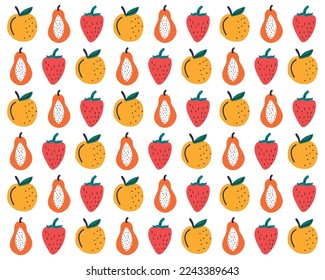 Hand drawn fruit background. Flat organic doodle pattern background.  Hand drawn abstract fruit pattern.