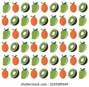 Hand drawn fruit background. Flat organic doodle pattern background.  Hand drawn abstract fruit pattern.