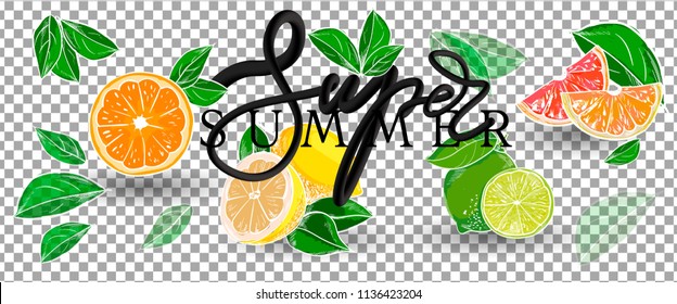 Hand drawn fruit background. Vintage colored chalk grungy sketch. lemon, orange, lime for juice menu or cover design