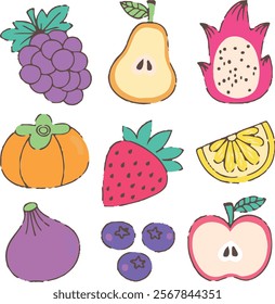 Hand drawn fruit collection icon