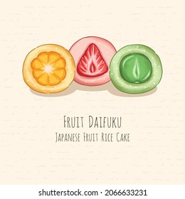 Fruta dibujada a mano Daifuku, mochi de frutas