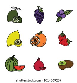 Hand drawn of fruit doodle set on white background. Vector illustration design and collection fruit.