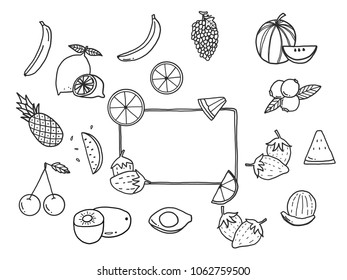Hand drawn of fruit doodle set on white background. Vector illustration design and collection fruit.