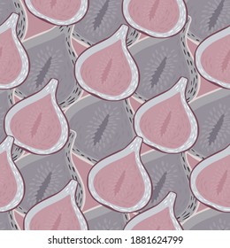 Patrón sin soldadura de frutos dibujados a mano con siluetas de higos. Impresión vitamínica rosa y morada. Perfecto para el diseño de tela, impresión textil, envoltura, cubierta. Ilustración vectorial.