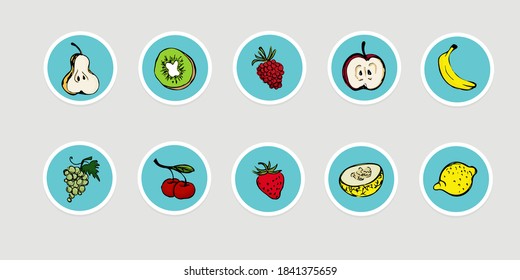 Hand drawn fruit icon set, vector illustration