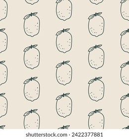Hand Drawn Fruit Lemon Minimal Pattern. Vitamin background vector wallpaper in hand drawn style