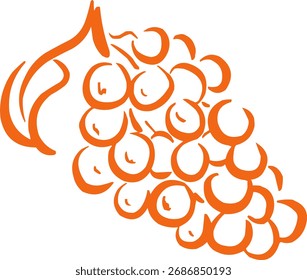 Hand drawn fruit logo, icon. Ink food illustration. Grapes