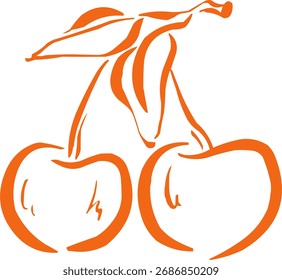 Handgezeichnetes Fruchtlogo, Symbol. Illustration für Tintennahrung. Kirsche 