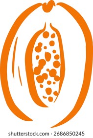 Dibujado a mano logotipo de la fruta, icono. Ilustración de comida de tinta. Papaya 