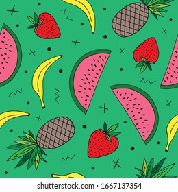 Hand drawn fruit seamless pattern. Vector illustration.