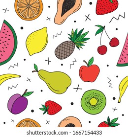 Patrón sin fisuras de fruta extraída a mano. Ilustración vectorial.