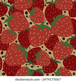 Hand drawn fruit seamless pattern with strawberry, vector illustration, on white background