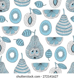 Hand drawn fruit seamless pattern. Vector illustration.