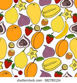 Hand drawn fruit seamless pattern. Organic seamless pattern.