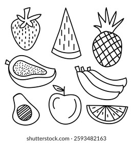 hand drawn fruit set. Set of doodle fruit