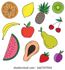 Hand drawn fruit set. Vector illustration.