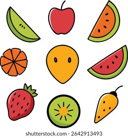 hand drawn fruit slice vector art illustrations.