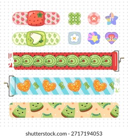 hand drawn of fruit theme washi tape and bandages for journal decorating element