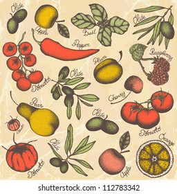 Hand drawn fruit and vegetables set