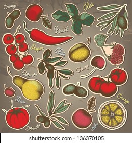 Hand drawn fruit and vegetables set