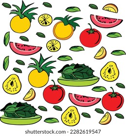 Hand drawn fruits background vector art work. This is an editable high quality vector eps file.